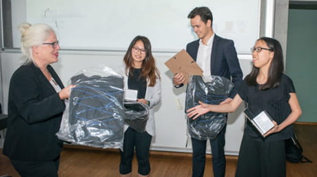 CBS students receiving winning presents