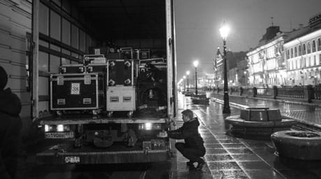 DSV truck in downtown St. Petersburg outside Mikhailovsky Theatre