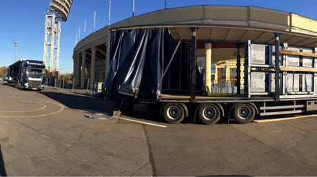 DSV truck outside Zenit Stadium in St. Petersburg